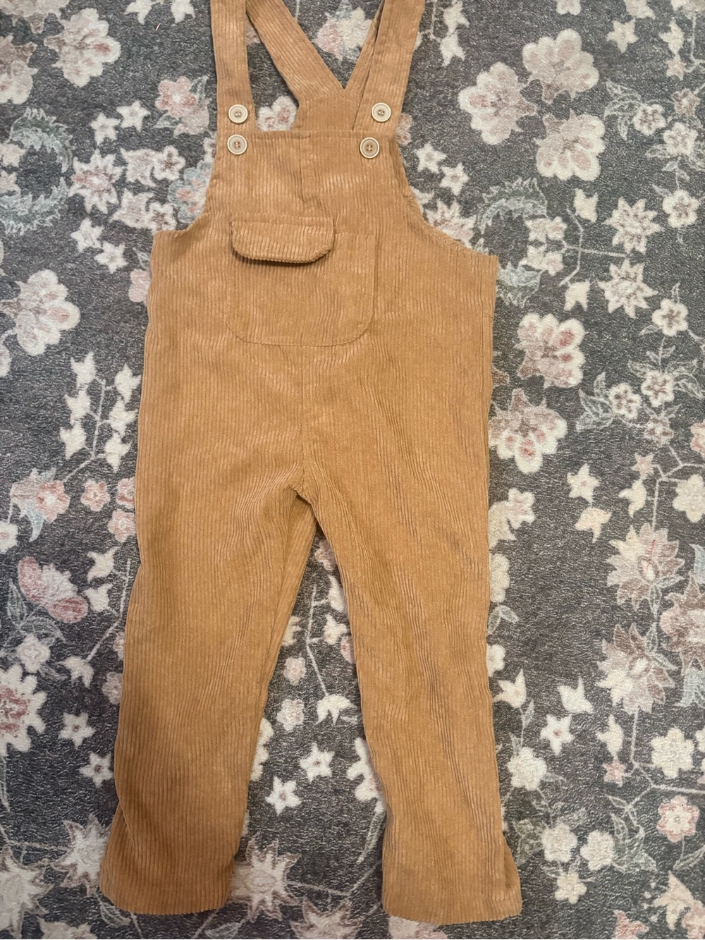 SHEIN Tan Corduroy Kids Overalls with Front Pocket